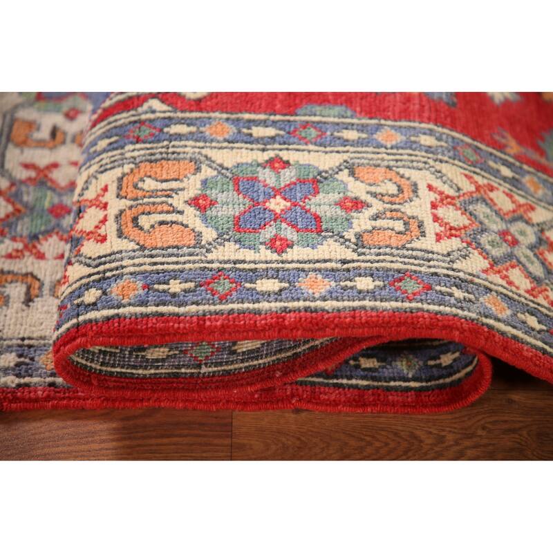 Geometric Kazak Rug Hand-Knotted Traditional Foyer Wool Carpet - 3'4"x 4'10"