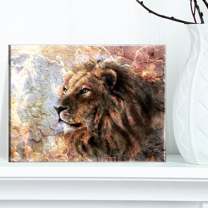 Designart "Peaceful Lion" Animal Art On Canvas - 12 in. wide x 8 in. high
