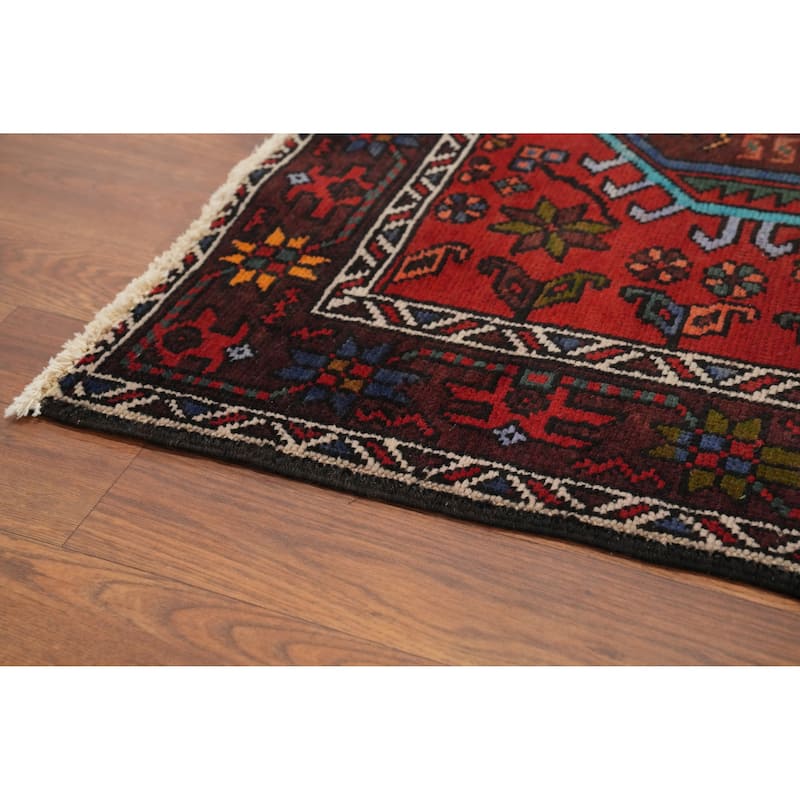 Hand Knotted Oriental 100% Wool Carpet Traditional Geometric Red Heriz Runner Rug - 10' 9'' X 3' 2''