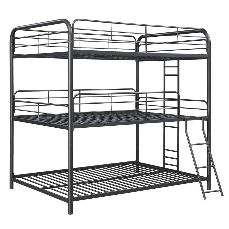 Twin/Full Over Full Triple Bunk Bed, Modern Steel Frame, Noise-Free, Black
