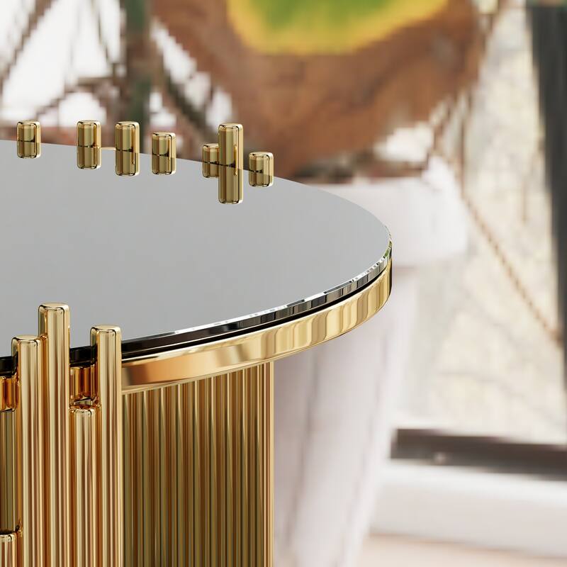 Modern Stainless Steel Coffee Table, Tempered Glass Top Cocktail Table, Round Accent Table Sofa Table for Living Room