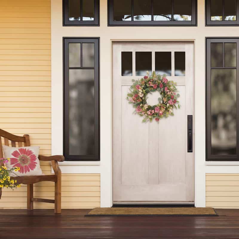 24" Artificial Chrysanthemum And Hydrangea Floral Spring Wreath
