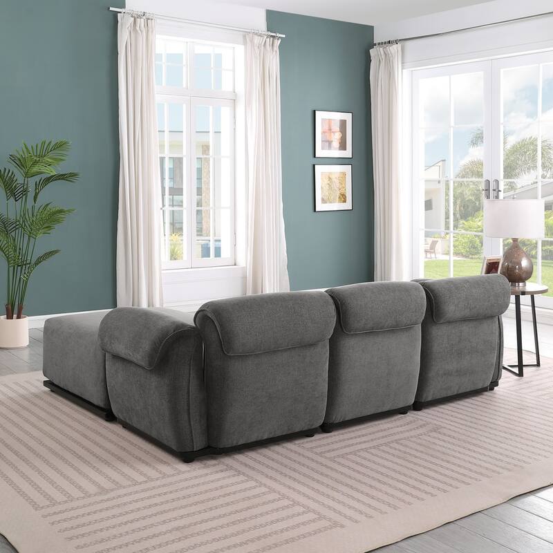93" L-Shaped Modular Chenille Sectional Sofa with Movable Ottoman