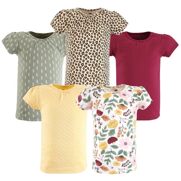 slide 1 of 1, Hudson Baby Toddler Girl Short Sleeve T-Shirts, Fall Botanical Fall Botanical - 5T