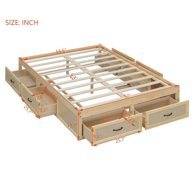 Platform Bed with 6 Storage Drawers