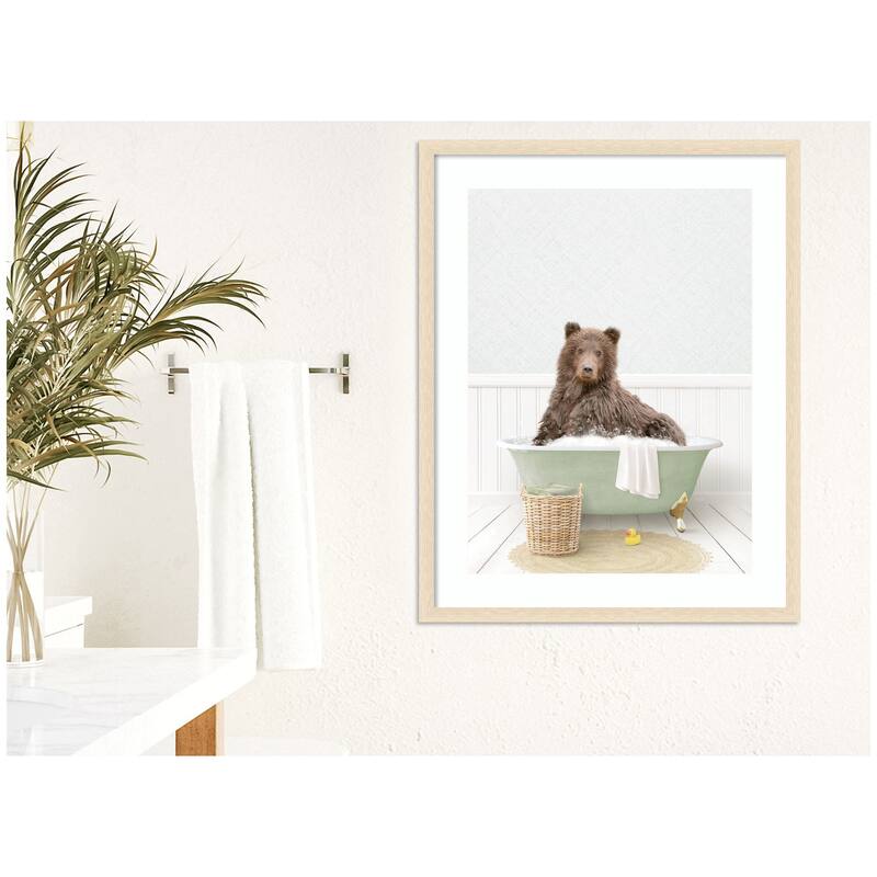 Kate and Laurel Bear in Cottage Green Bath by Amy Peterson Framed Wall Art Print