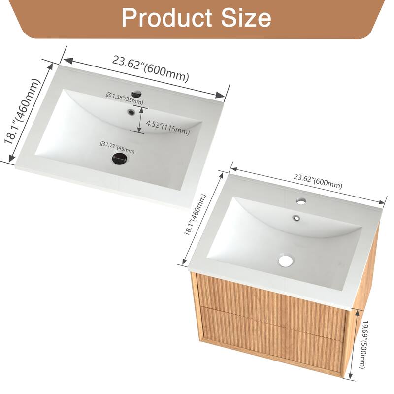 GDF Studio - Tavin European 24" Floating Wall-Mounted Bathroom Vanity with Resin Integrated Basin & 2 Storage Drawers