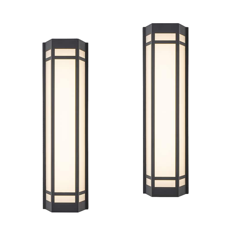 Modern Craftsman Style Exterior Wall Sconce with Frosted Acrylic Shade Outdoor Wall Light with Dusk to Dawn Sensor(2 Pack) - W6" - W6" - Black