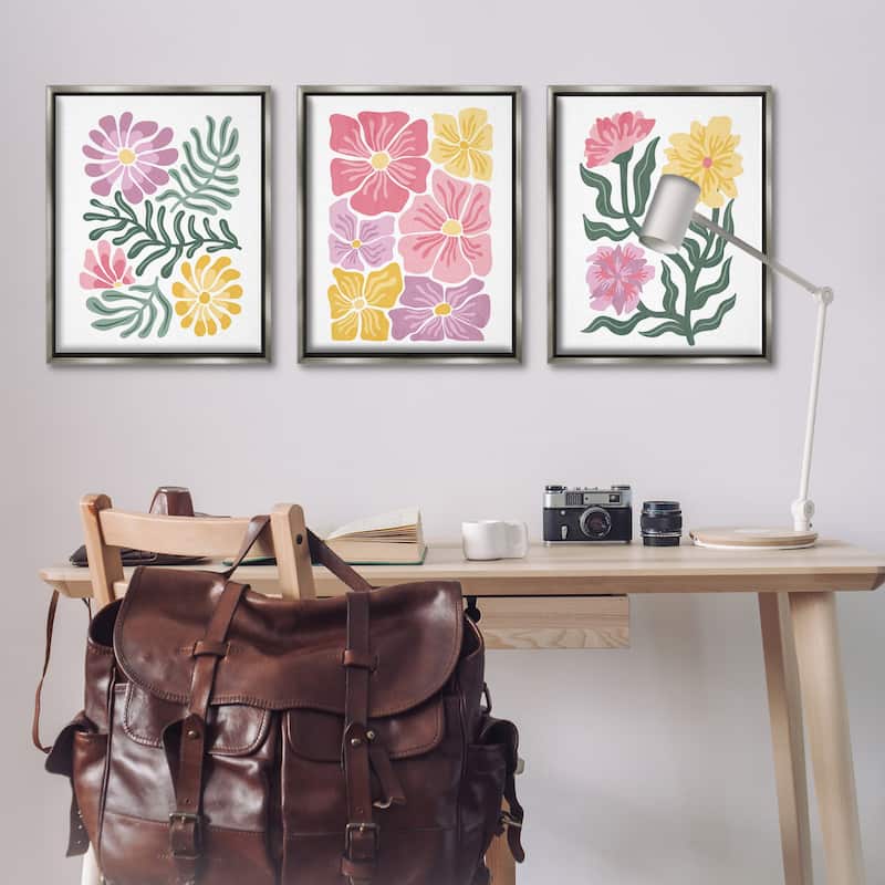 Stupell Minimal Spring Hue Flowers Framed Floater Canvas Wall Art Design By Kim Allen (Set of 3)