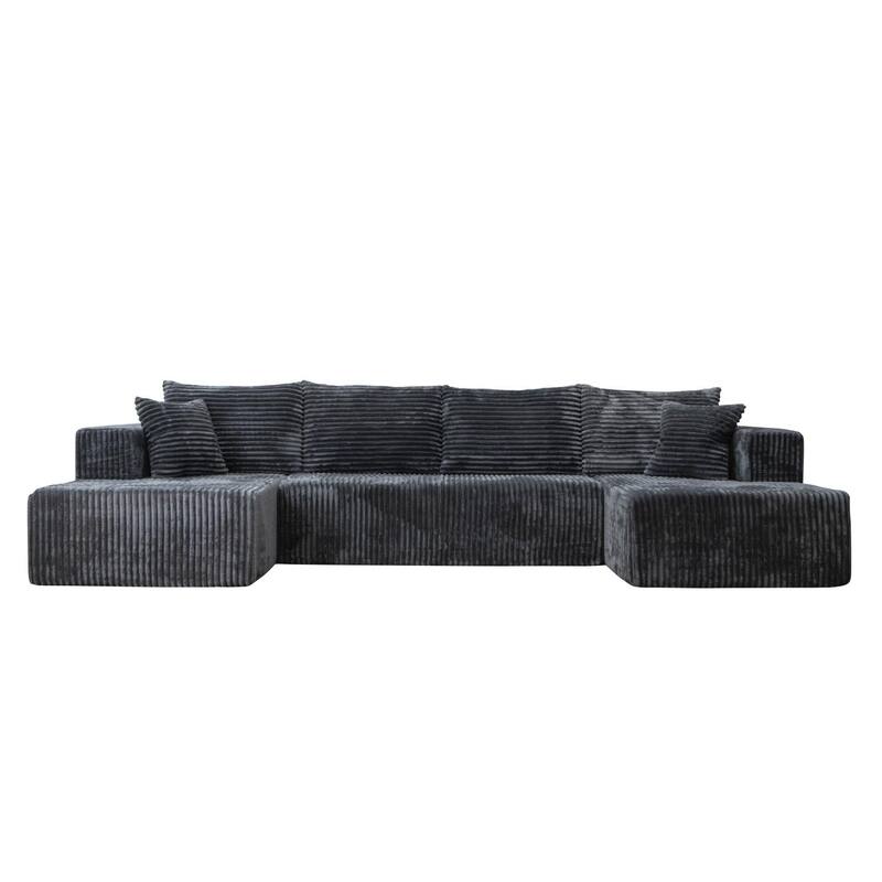 132.2" U-shaped Corduroy Sectional Sofa, No Assembly Required