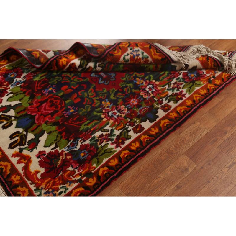 Hand Knotted Oriental 100% Wool Carpet Traditional Floral Beige & Ivories Bakhtiari Area Rug - 4' 11'' X 3' 5''
