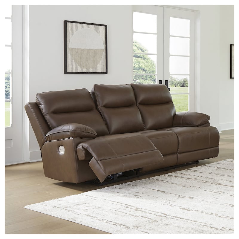 Signature Design by Ashley VonRyan Dark Brown Power Reclining Sofa with Adjustable Headrest - 92"W x 42"D x 42"H - 92"W x 42"D x 42"H - Brown