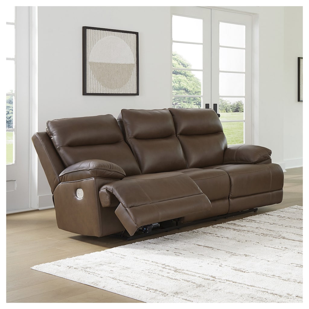 Signature Design by Ashley VonRyan Dark Brown Power Reclining Sofa with Adjustable Headrest - 92"W x 42"D x 42"H