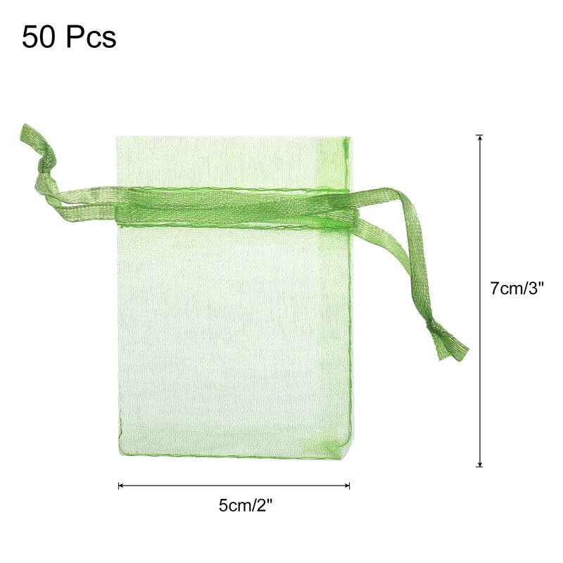 50pcs Organza Bags Drawstring Favor Pouches Sheer Mesh Bag for Wedding - Light Green - 2 inch x 3 inch