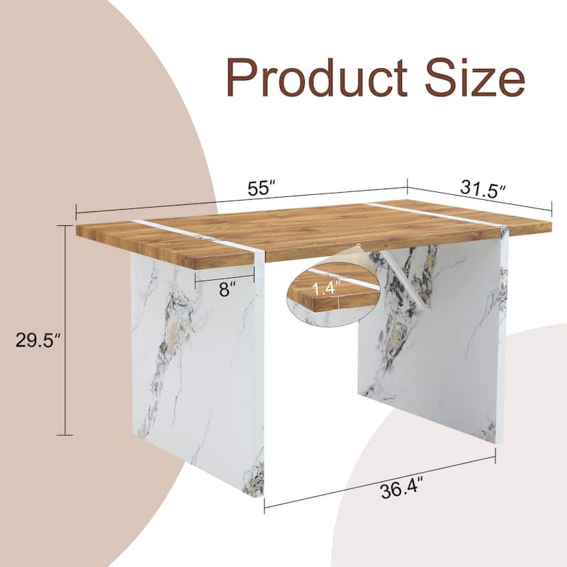 Anmytek 55x31.5" Stylish Modern Farmhouse Square Dining Table with Marble-Style Legs, Seats 4-6