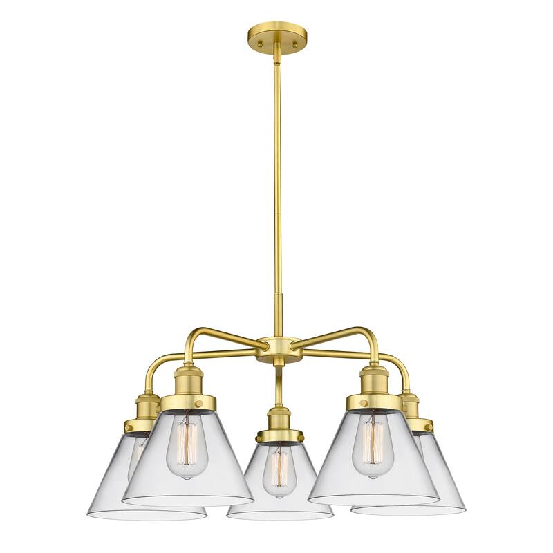 Innovations Lighting Cone - 5 Light 26" Stem Hung Chandelier - Clear/Satin Gold