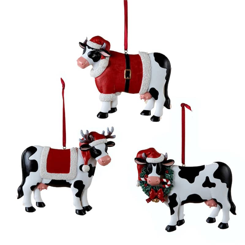 Kurt Adler Black and White Cows Holiday Ornaments Set of 3 Resin - Multi