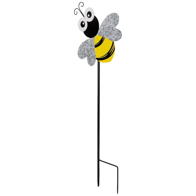Bee Metal Outdoor Garden Stake - 23" - Black and Yellow