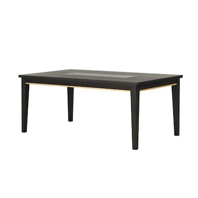 Rectangular Wooden Dining Table with Glass Top in Espresso