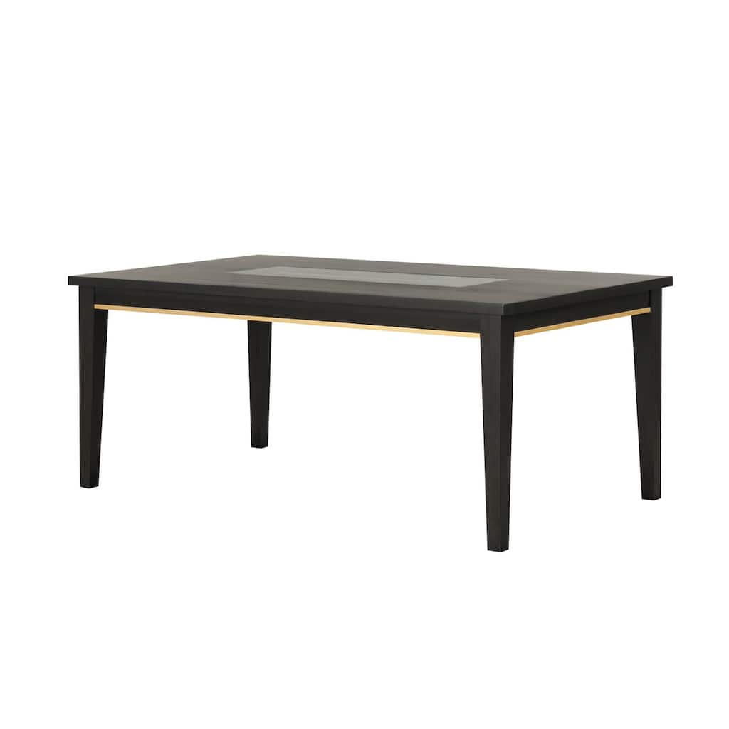 Rectangular Wooden Dining Table with Glass Top in Espresso