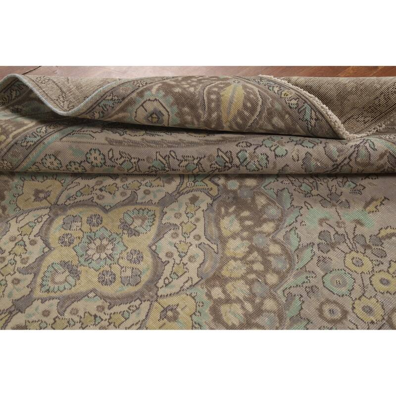 Gray Medallion Tabriz Persian Vintage Rug Hand-Knotted Wool Carpet - 7'10" x 10'9"