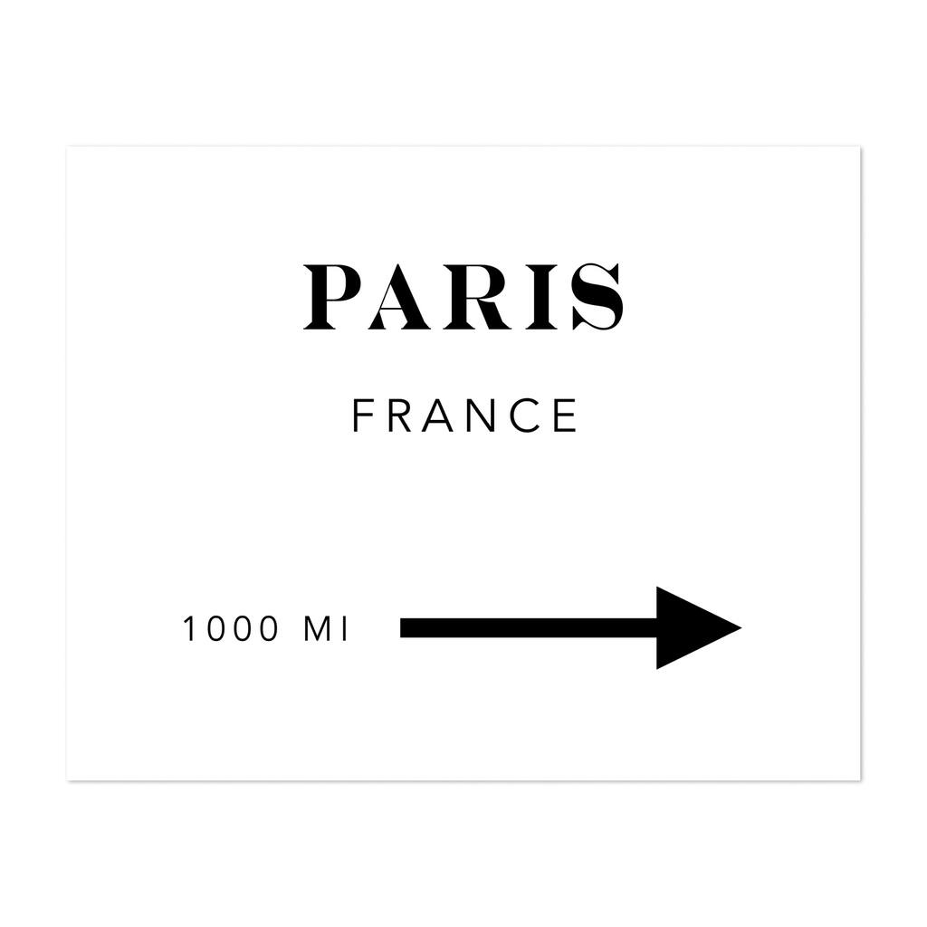 Paris France Paris City Miles Arrow Typography Urban Art Print/Poster
