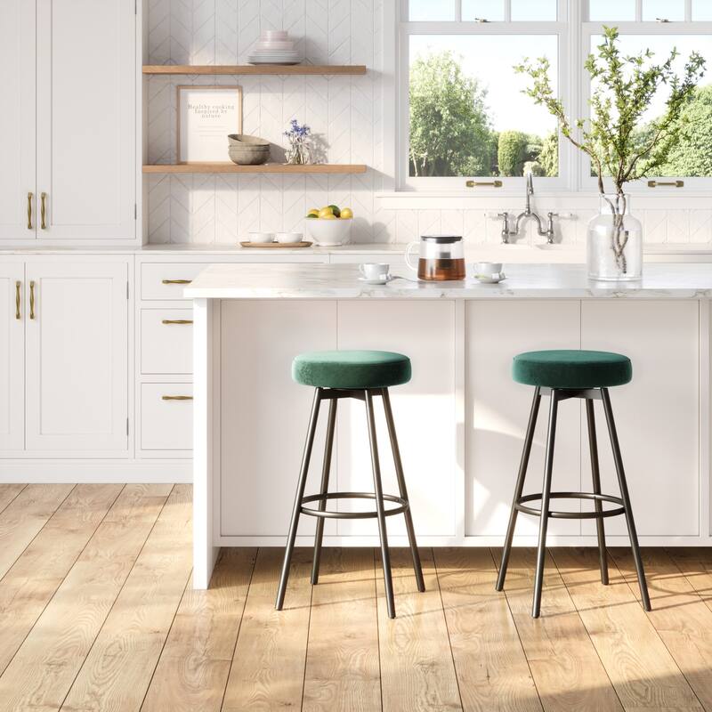Middlebrook Designs Modern Faux Velvet Bar Stool (Set of 2) - Emerald