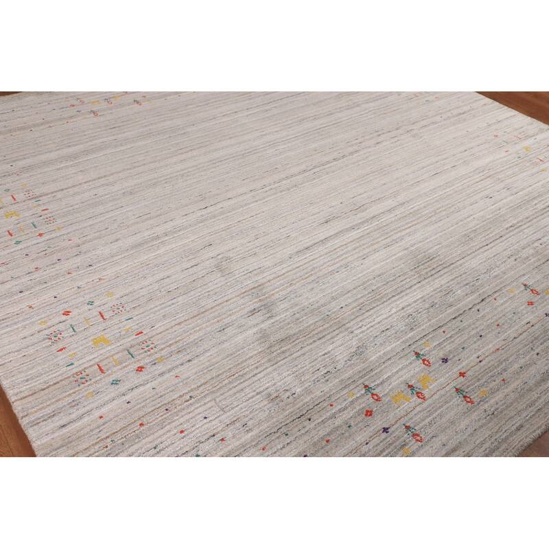 Earth Tone Striped Gabbeh Indian Square Area Rug Handmade Wool Carpet - 8'0" X 7'10"