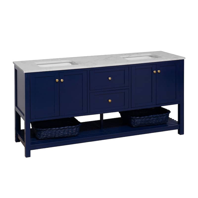 KitchenBathCollection Lakeshore 72" Double Bathroom Vanity with Engineered Carrara Top