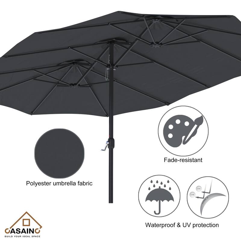 15-ft. Rectangular Crank Double-sided Large Outdoor Market Umbrella Patio Umbrella with Base Included