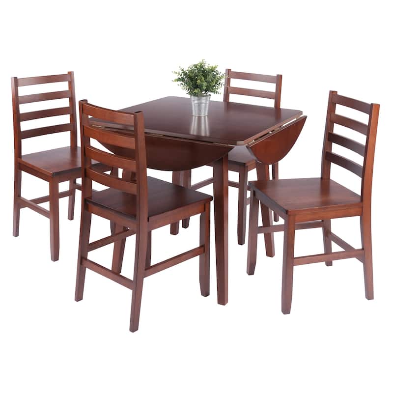 Dawson 5-Pc Drop Leaf Table with Ladder-back Chairs, Walnut
