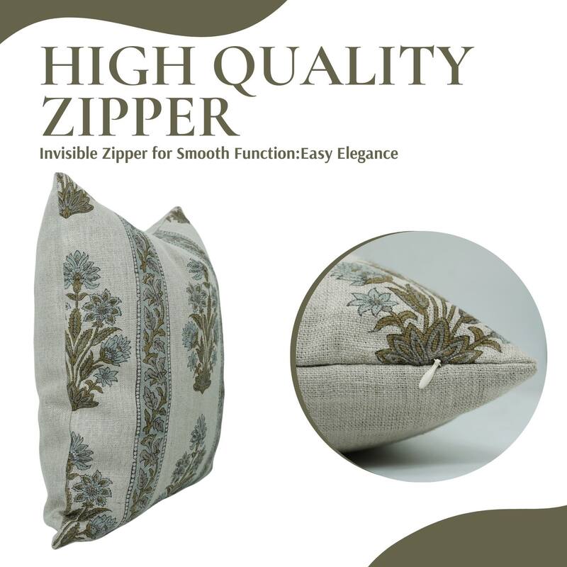 Fabdivine Decorative Floral Cushioncase for Bed or Sofa Rustic Heavy Linen Handblock Print Grey Pillow Cover, Morpankh