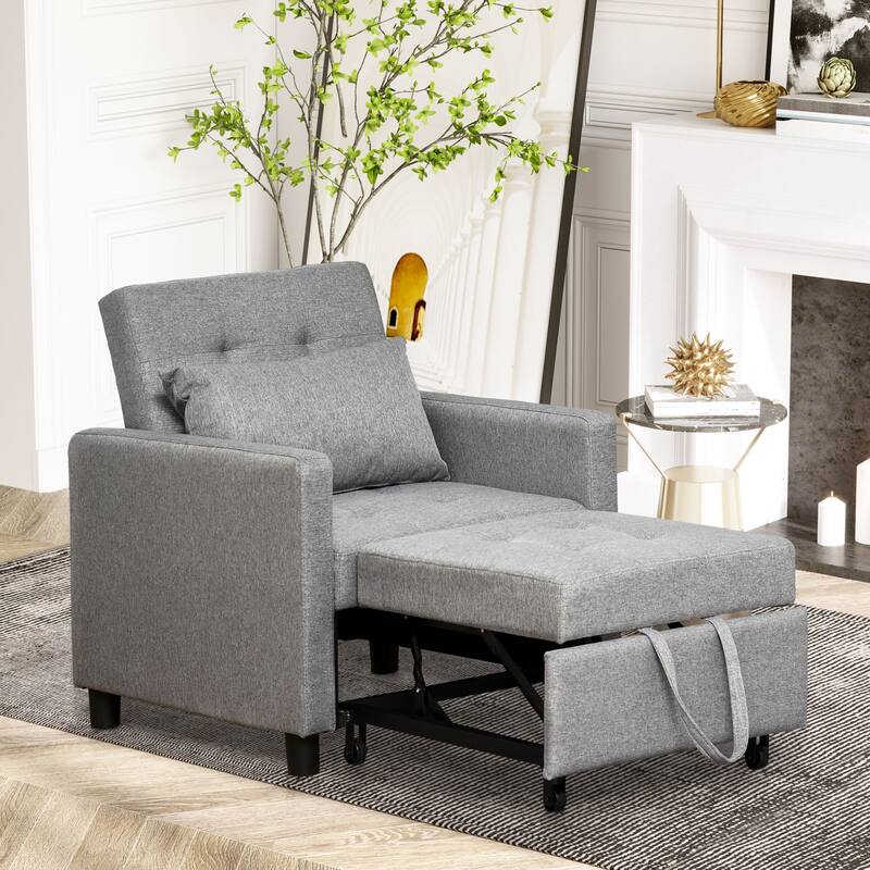 Convertible Sofa Lounger Chair Bed, Grey, Plastic, Adjustable Backrest
