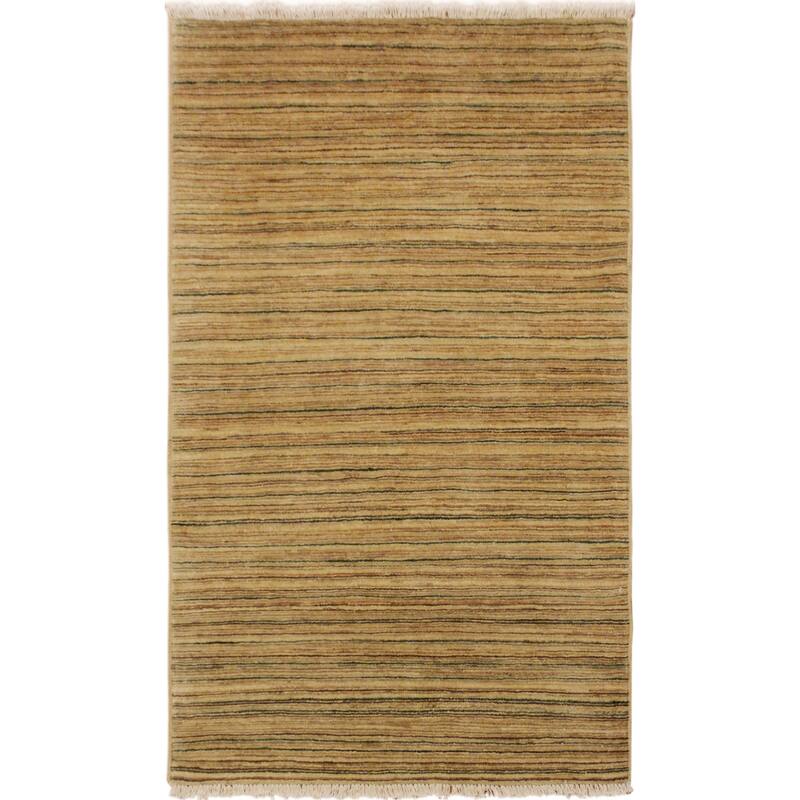 Boho Earthline Gabbeh Hand Knotted Wool Area Rug - 3'1'' x 4'11'' - Beige/Green/Brown/Gold