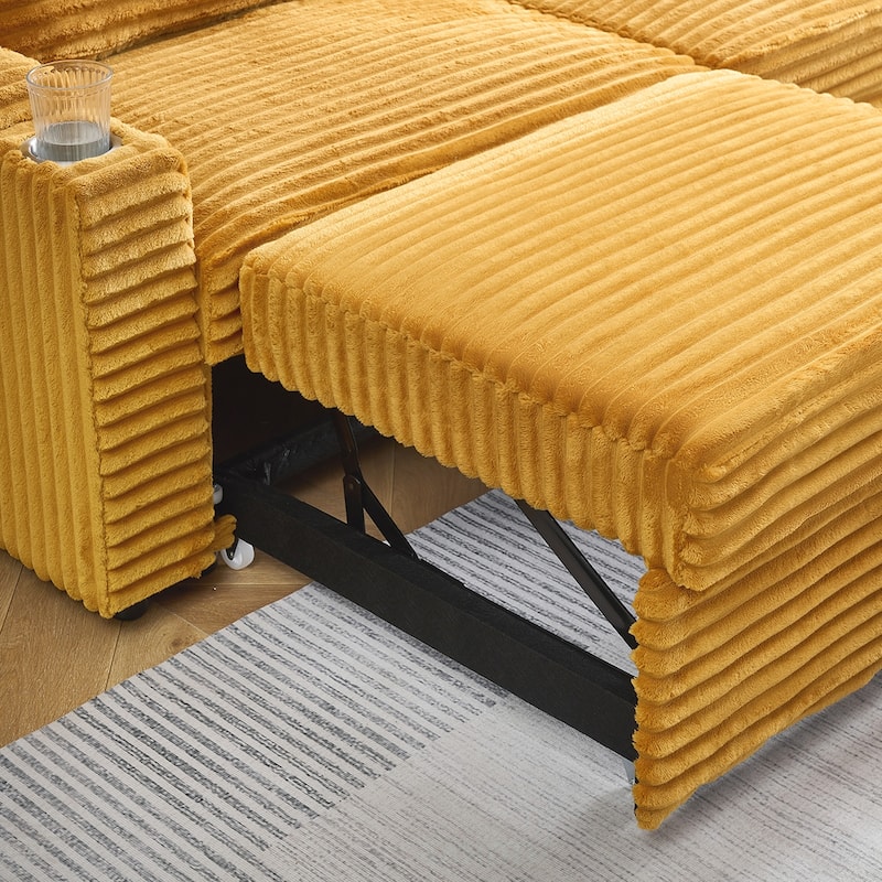 80"Corduroy Sofa With Cup Holder