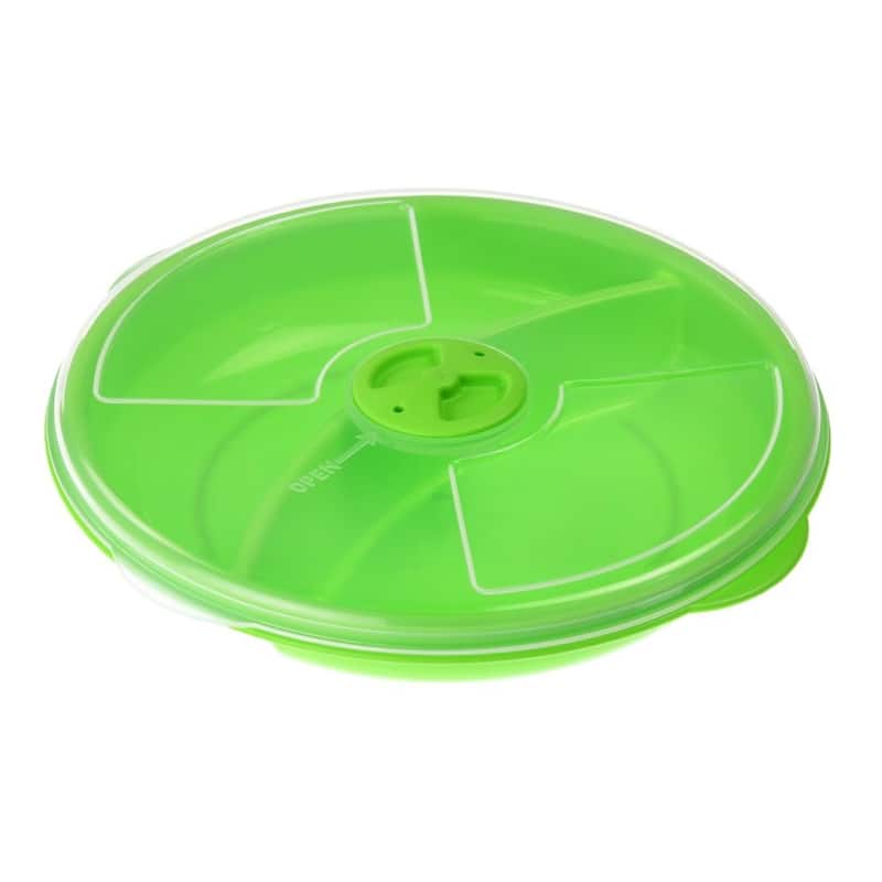 Microwave Food Storage Tray with Cover, 2 Section - Green