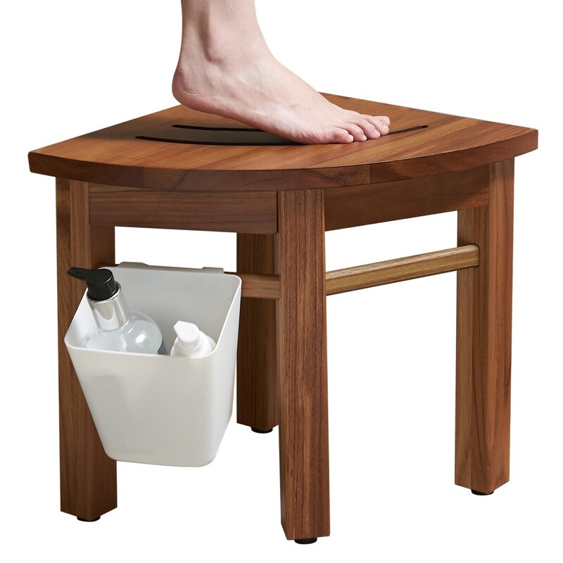 CoastalVogue Teak Corner Shower Shelf Shower Stool for Shaving Legs Shower Foot Stool Teak Shower Stool Corner Shower Stool Bed Bath Beyond 28300964
