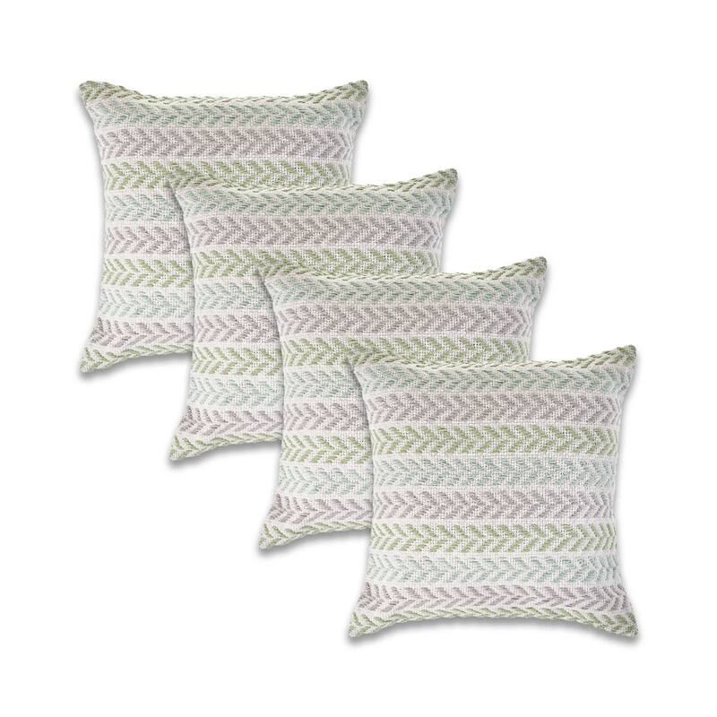 Aquila Set of 4 Coastal Chevron Cotton Throw Pillow Covers, 18" x 18", 4 PCS (Covers Only) by Sevita - Green/Blue