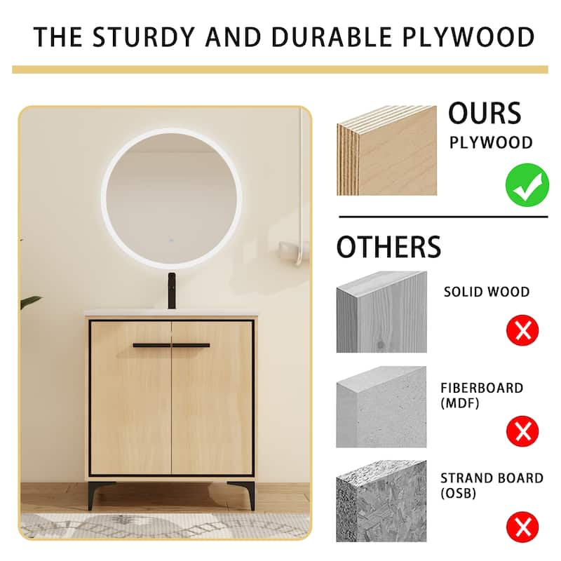 Malwee 24"/30" FreeStanding Bathroom Vanity, Floor Stand Bathroom Vanity with Sink,Soft Close Door and Adjustable shelf