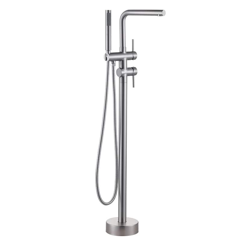 WOWOW 2-Handle Freestanding Longer Spout Tub Faucet with Handshower - Brushed Nickel