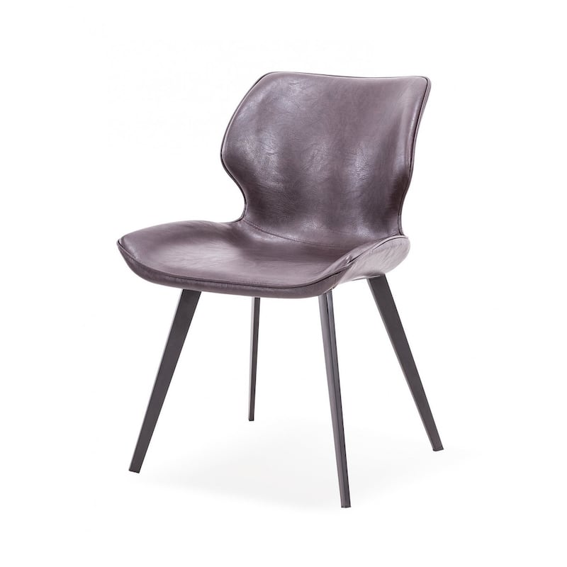 Set of Two Dark Brown And Black Upholstered Faux Leather Dining Side Chairs