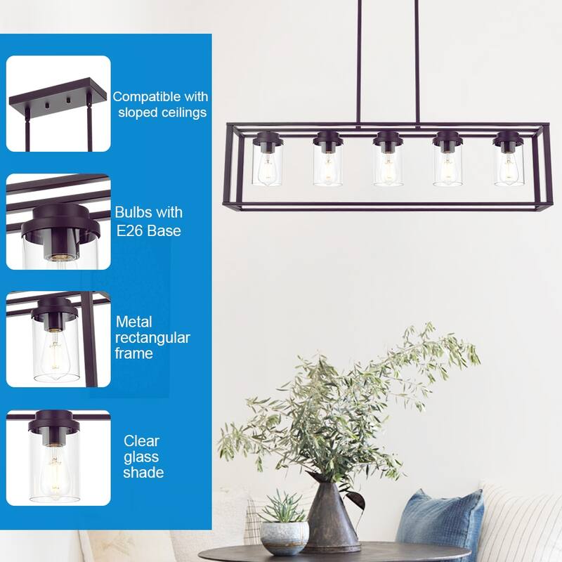 Farmhouse Chandelier 5-Light Linear Kitchen Island Lights - 5lights