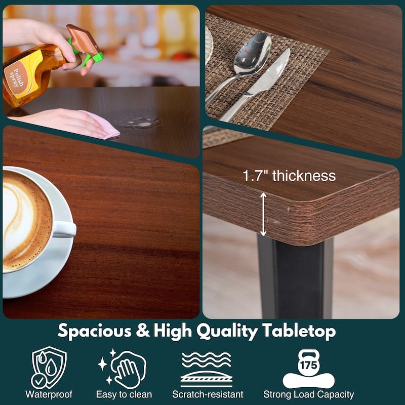 Homy Casa 7PCS Dining Set, Dark Brown Table 6 Suede Upholstered Chairs