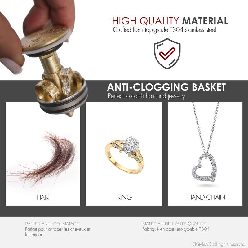 STYLISH Pop-Up Bathroom Sink Drain with Overflow (Set of Two)