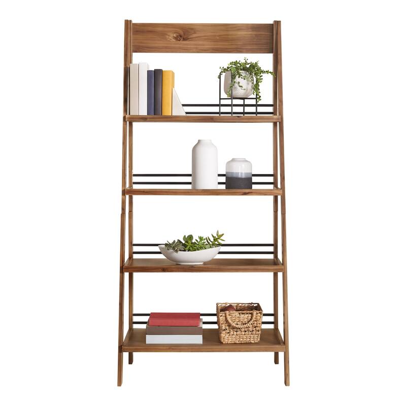 Lavish Home 4-Tier Wood Ladder Bookshelf, Walnut