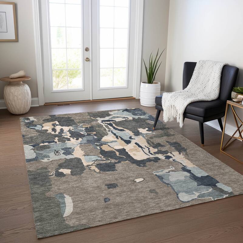 Machine Washable Indoor/ Outdoor Abstract Glam Chantille Rug - Taupe - 9' x 12'