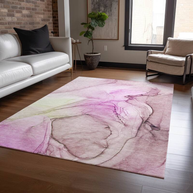 Machine Washable Indoor/ Outdoor Abstract Chantille Rug