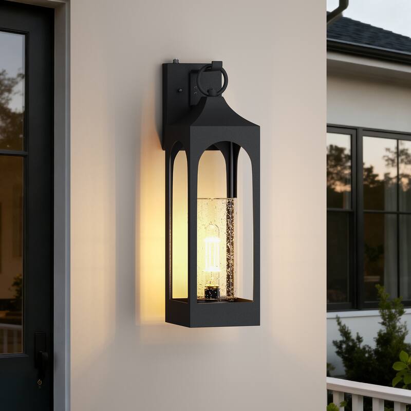 1-Light Matte Black Finish Outdoor Wall Light with Clear Seeded Glass