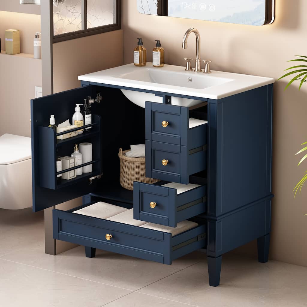 Roomfitters 30 Inch Bathroom Vanity with Sink, Freestanding Modern Vanity Cabinet with Ceramic Basin and Storage Drawers