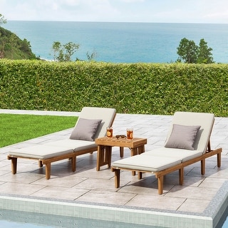 Ariana Outdoor Acacia Wood 3 Piece Chaise Lounge Set with Water-Resistant Cushions by Christopher Knight Home
